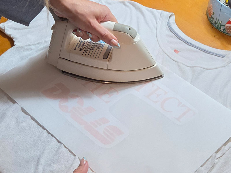 Example of ironing the design onto a shirt